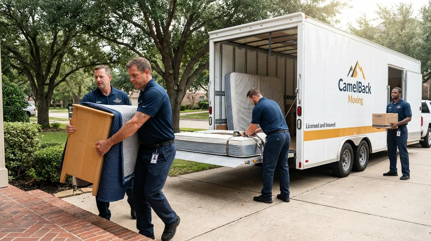 Crew loading residential truck for cross-state move from Dexter, MO